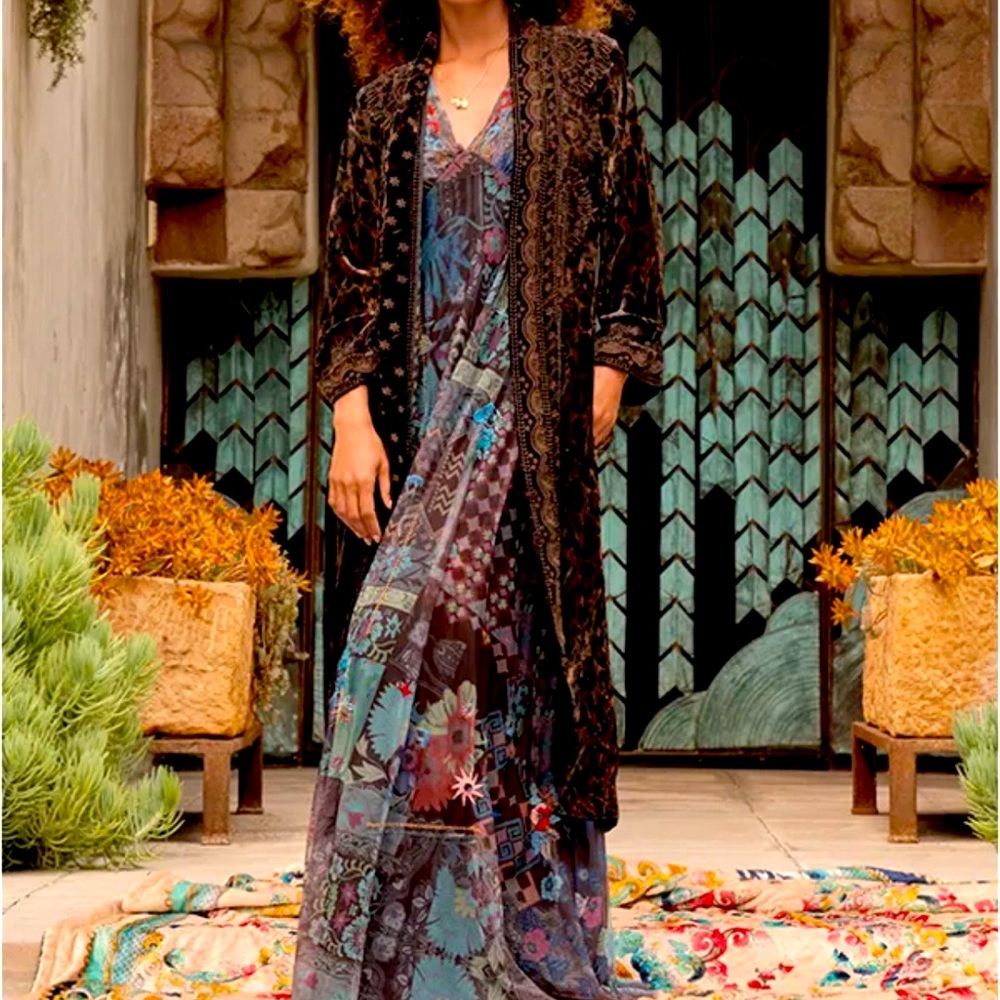 Johnny Was Mesh Dress and Velvet Leopard Kimono-M